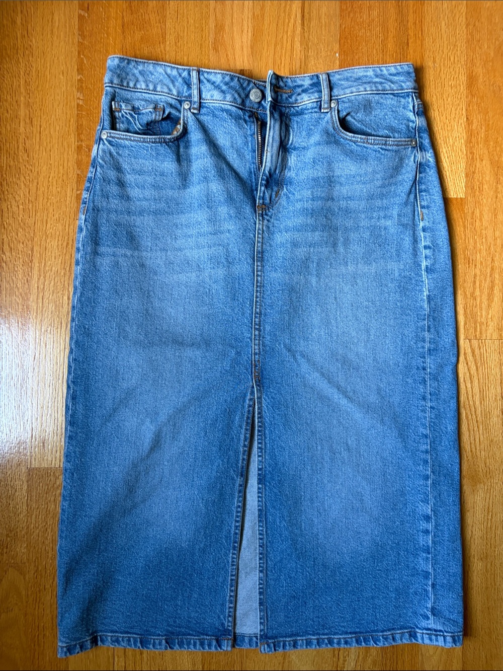 LOFT Light Blue Denim Midi Skirt with Front Slit